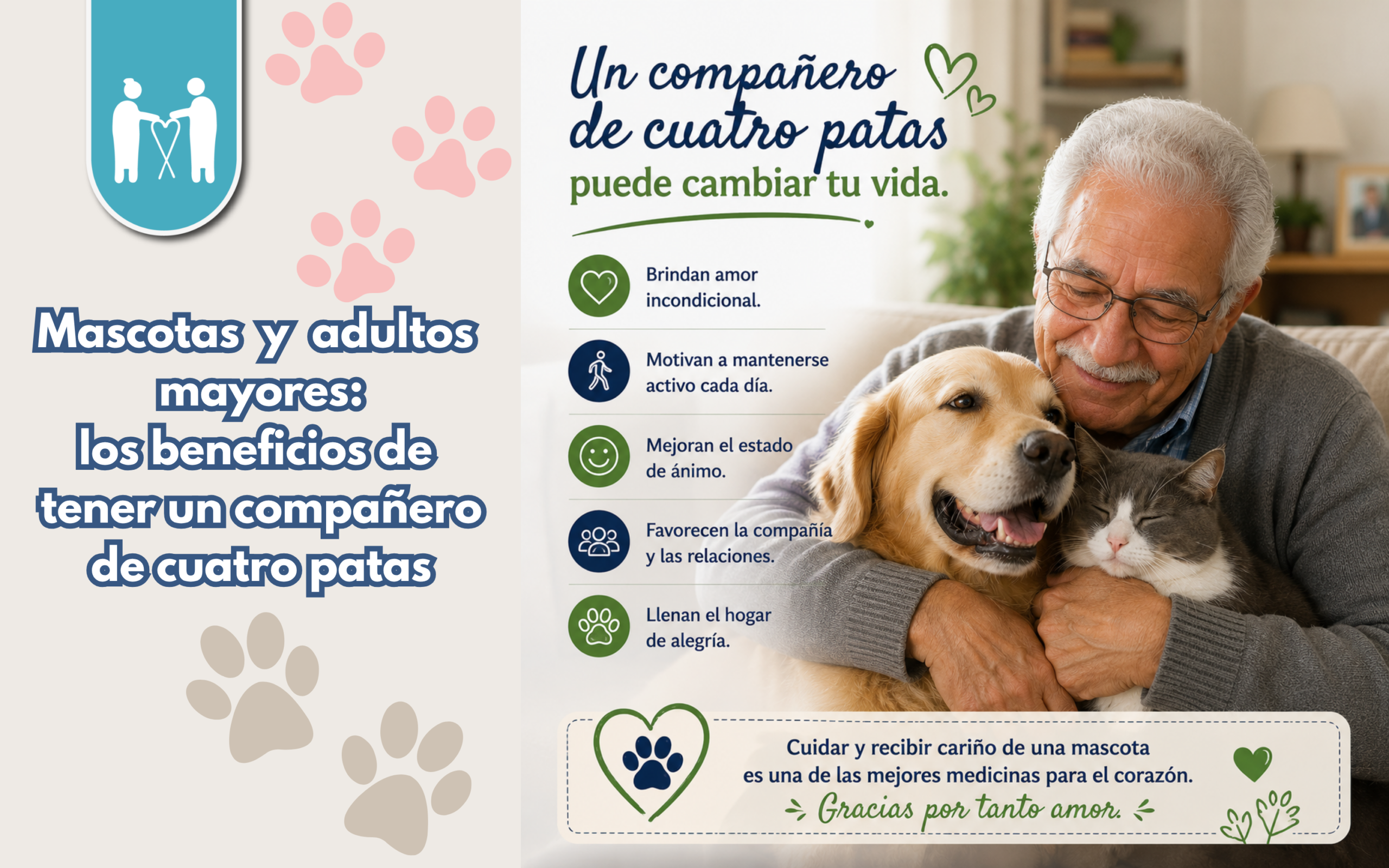 Mascotas y adultos mayores: los beneficios de tener un compañero de cuatro patas